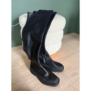 Sam Edelman Womens Black Lerue Over the Knee Boots Leather Sz 7 Lug Sole New